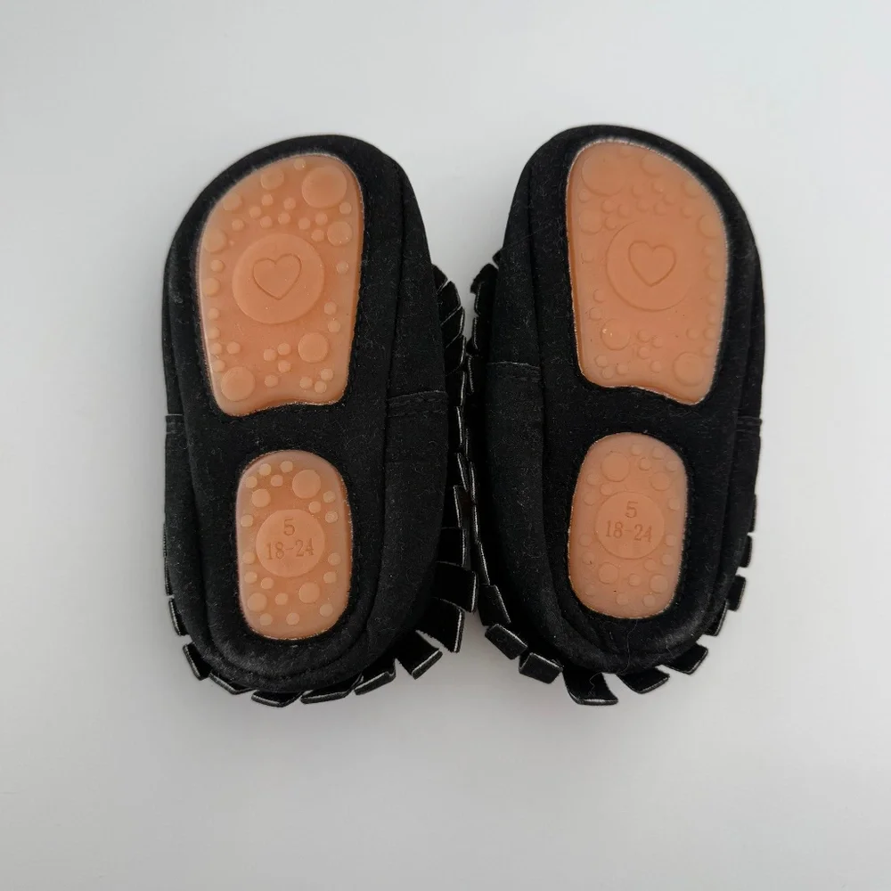 NWT Hongteya Baby Moccasins Black Maryjane Fringe size 18-24M
